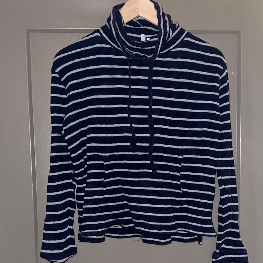 Pact Organic Striped Waffle Knit Cowl Neck Lightweight Sweater